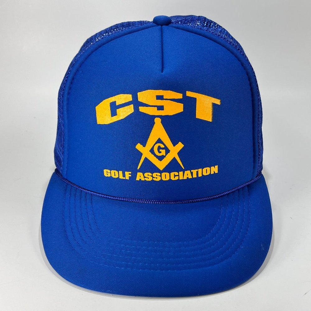 Vtg C S T FreeMason Masonic Trucker Mesh Cap OSFA Golf Association Blue Capital